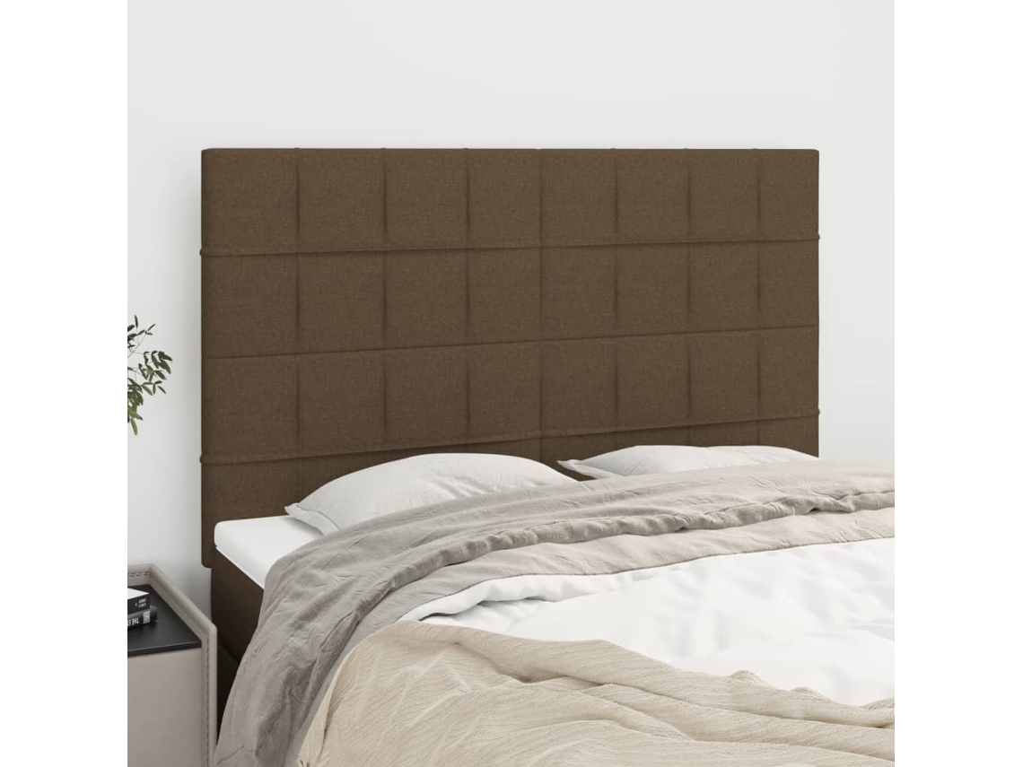 Vidaxl Cabeceira Castanho Escuro 144x5x118/128 Cm Tecido
