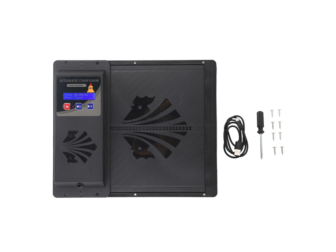 Porta automática para galinheiro com timer, Usb e abertura horizontal, preta LAXISCREED