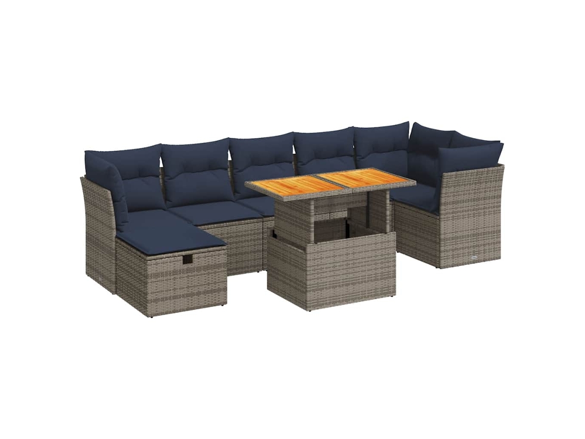 Maison Exclusive - 8 Pcs Conj. Sofás Jardim C/ Almofadões Vime Pe/acácia Castanho