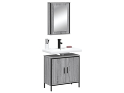 Vidaxl 2 Pcs Conjunto Móveis Wc Derivados De Madeira Sonoma Cinza