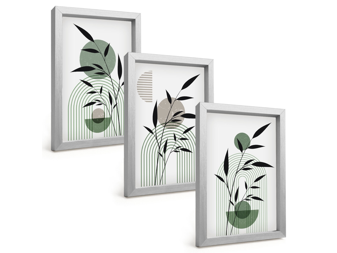 Galeria De Pinturas Muraiscomposições De Plantas Em Estilo Boho Moldura Prateada Fotos Para O Escritório Espelharte (3 Peças 20x30 Cm)