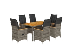 Maison Exclusive - 7 Pcs Conjunto De Jantar P/ Jardim C/ Almofadões Vime Pe Cinza