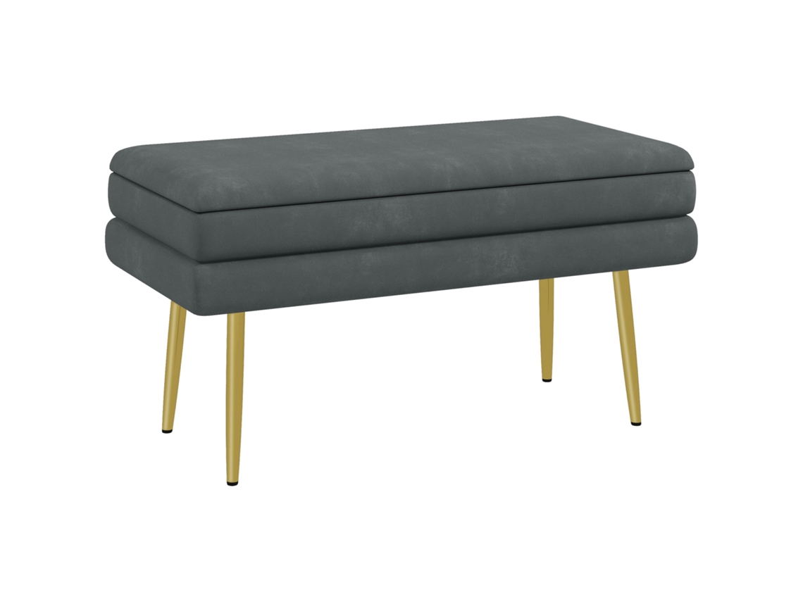 Cômoda Para Quarto Com 30 Litros, Estofada Em Veludo Com Pés De Aço, 79,5 X 37,5 X 43 Cm, Cinza Escuro.