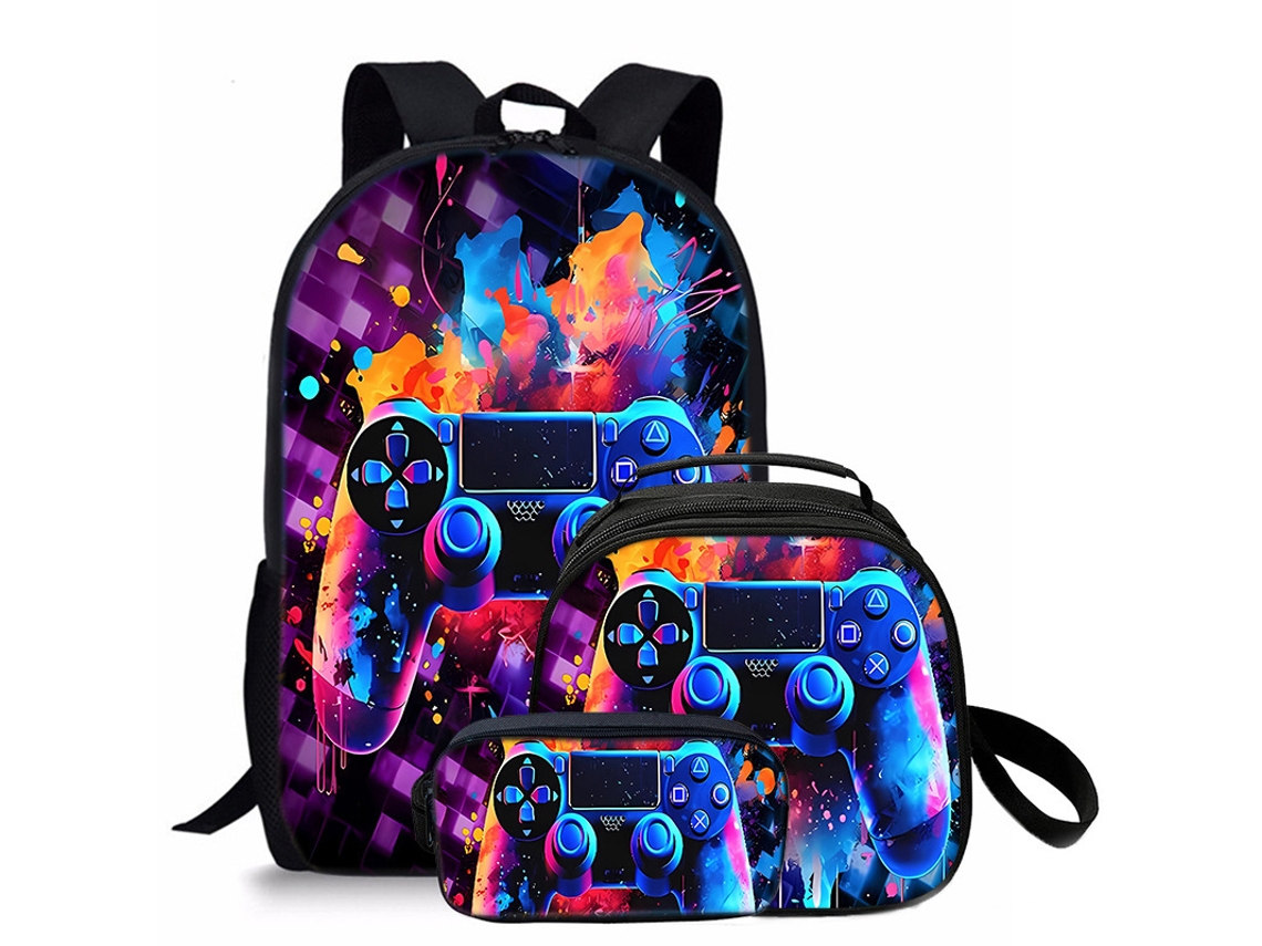 Mochila Conjunto 3 Peças Para Meninos Czhhmart, Estampa De Comando De Jogo, 17 Polegadas, Com Lancheira E Estojo Estilo 12