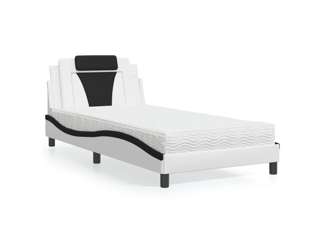 Vidaxl Cama Viana Com Colchão 100x200 Cm Couro Artificial Branco E Preto