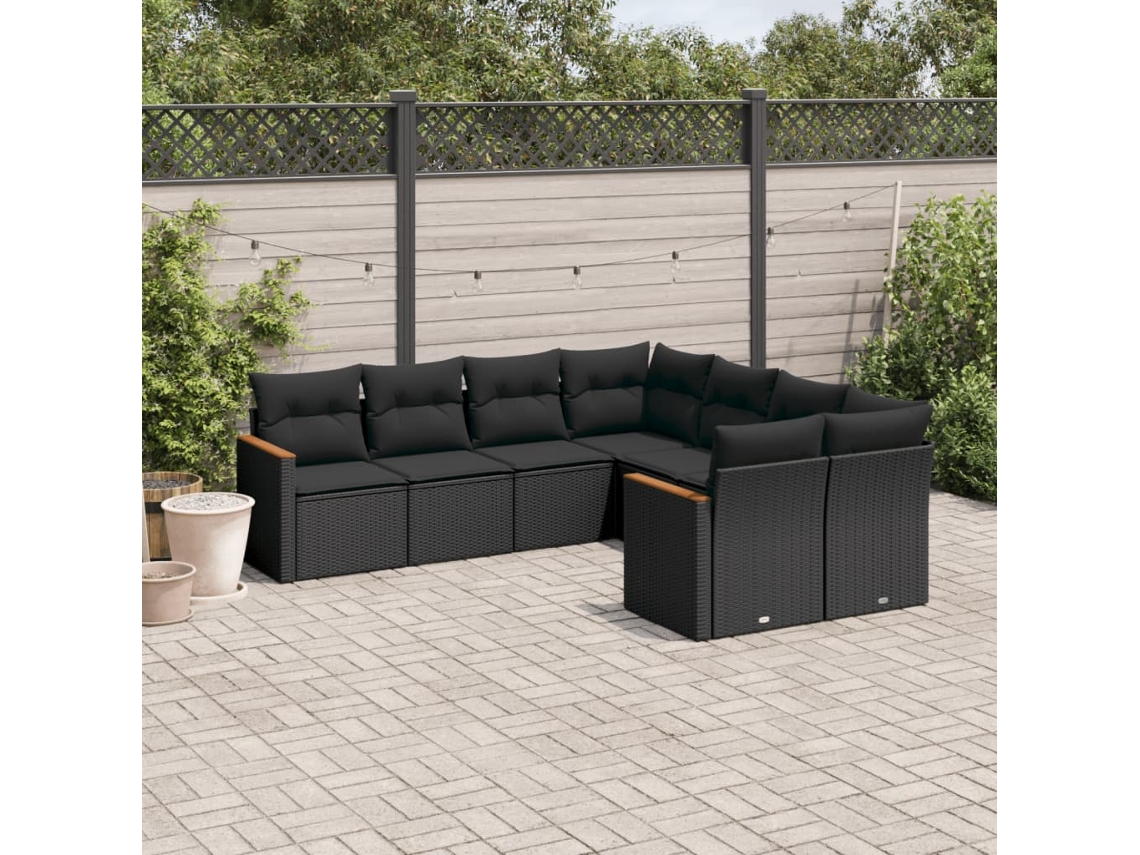 8 Pcs Conjunto Sofás De Jardim Com Almofadões Vime Pe Preto Dkd Home Decor