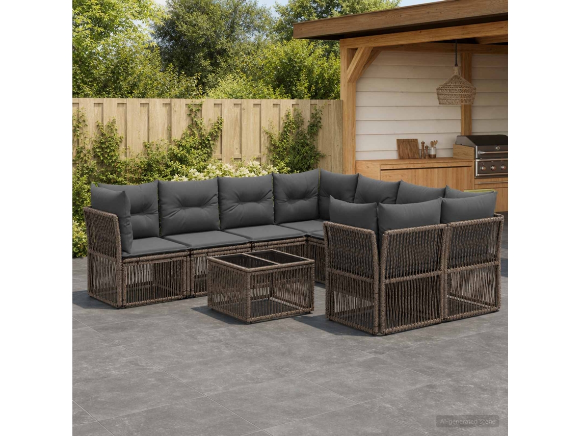 Vidaxl Conjunto De Sofá De Jardim 9 Unid. Cinzento Vime Pe