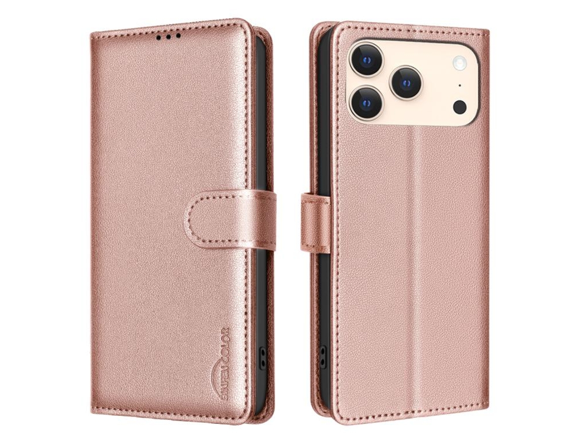 Capa De Couro Para Iphone 17 Pro Com Textura De Lichia E Proteção Rfid Antirroubo.