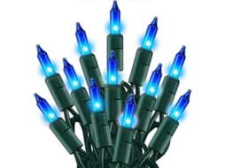 Mini luzes de Natal Omni, 50 LEDs com certificação UL, à prova d'água IP44, conexão extensível para uso interno e externo, azul.