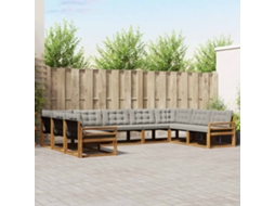 Vidaxl Conjunto De Sofás Para Exterior 9 Unid. Cinza Natural E Claro