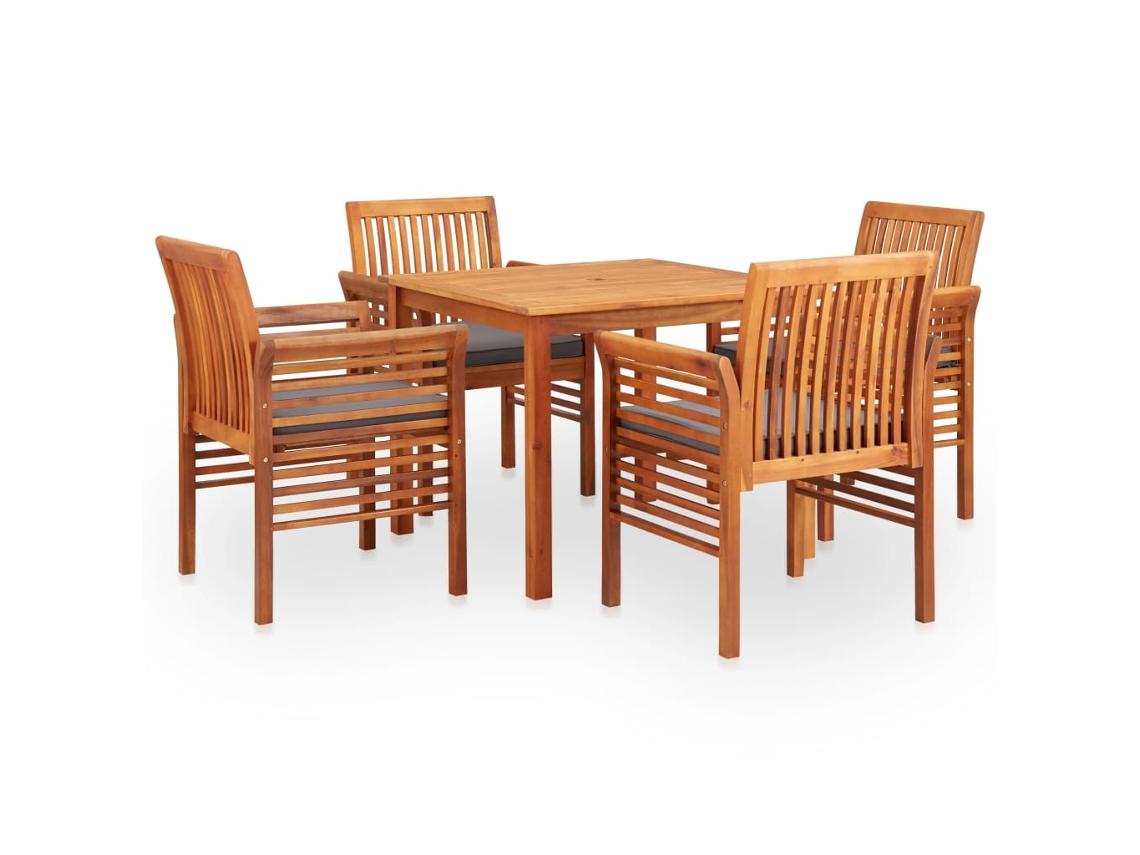 Vidaxl 5 Pcs Conjunto De Jantar Exterior C/ Almofadões Acácia Maciça
