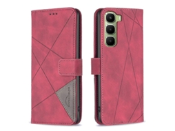 Capa De Celular Tkdaddy Para Infinix Hot 60 Pro 4g, Capa De Couro Com Estampa Geométrica, Cor Binfen, Vermelha