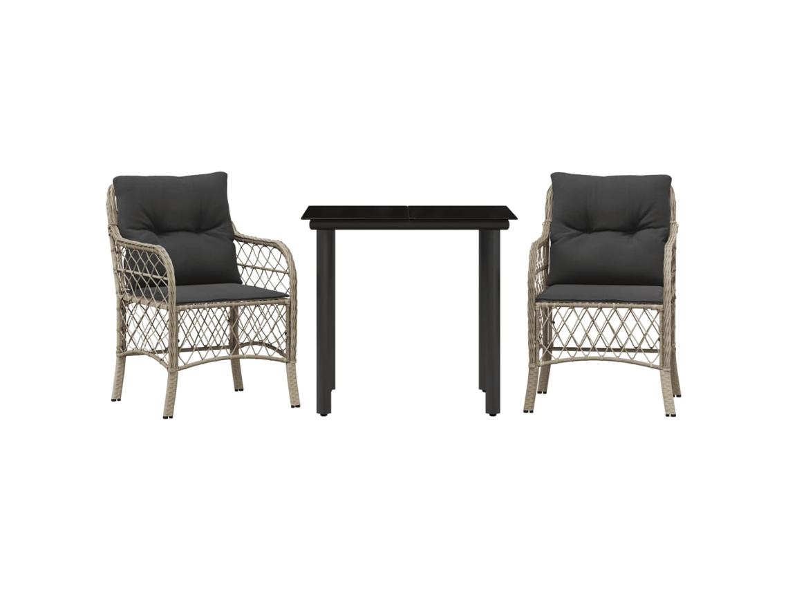 Conjunto Bistrô 3 Pcs com Almofadões Vime Pe Cinzento Claro MAISON EXCLUSIVE (3 pcs)