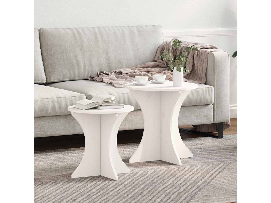 Vidaxl Mesa De Centro 2 Pcs Branco Madeira De Pinho Maciça