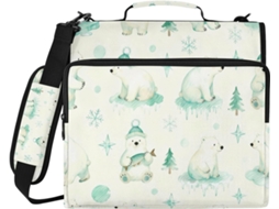 Organizador de macarrão escolar de 3,8 cm com estampa de urso polar verde-inverno, zíper e alça, diversas opções de embalagens.