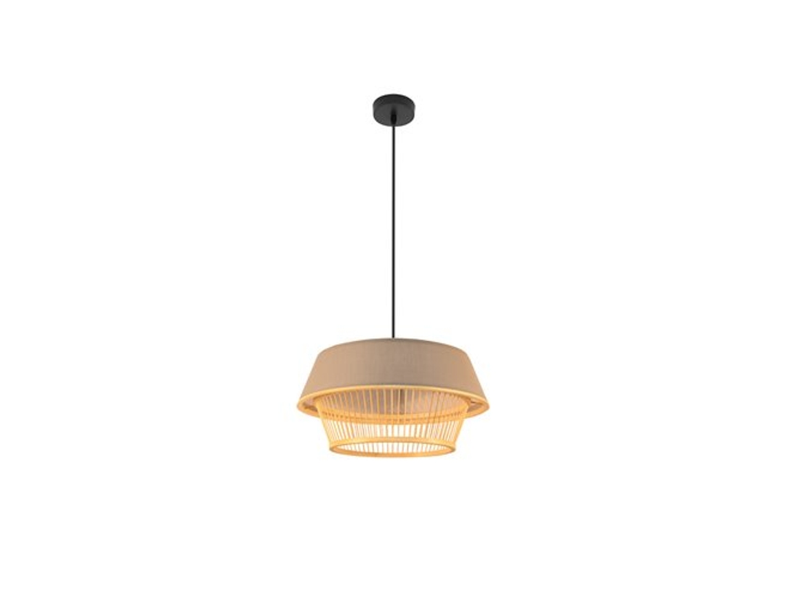 Candeeiro De Teto Suspenso Yovani Com Altura Regulável E27 Ip20 10110xø46x46cm Em Metal, Tecido E Bambu Colorido Fabrilamp (220/240v)