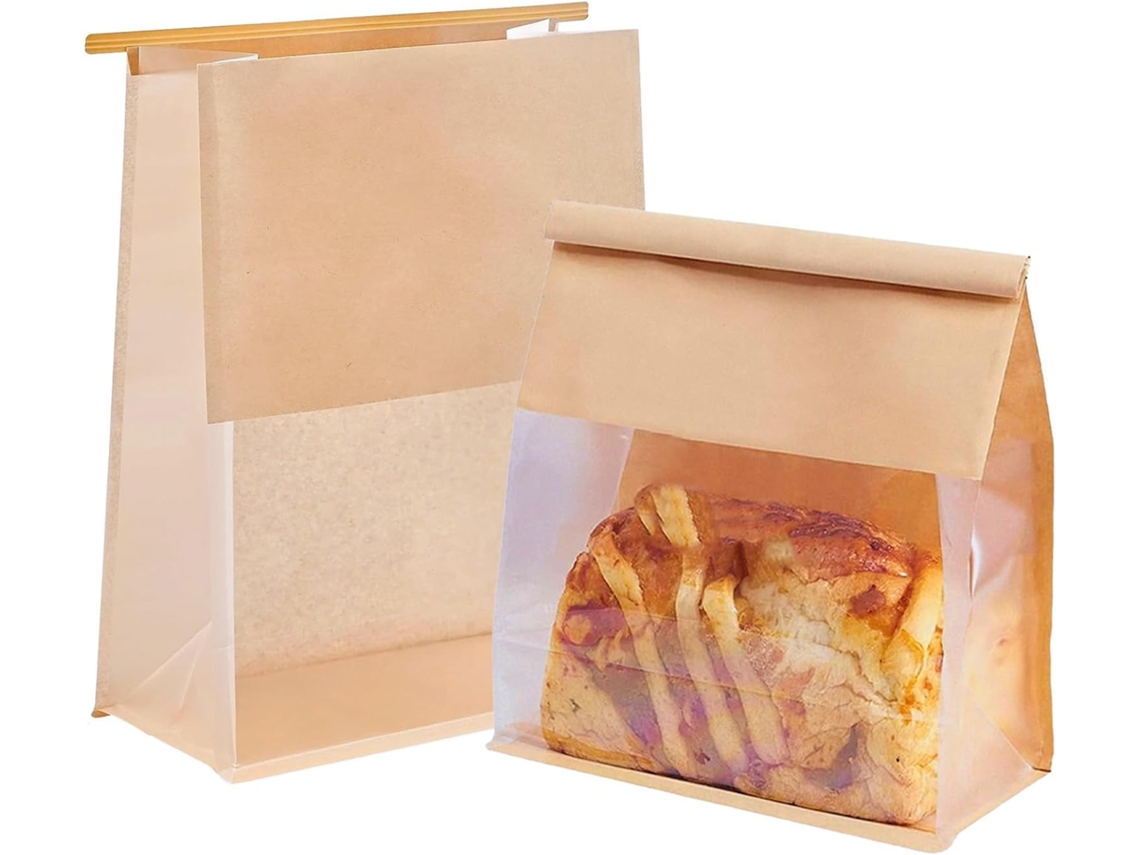 Conjunto De 30 Folhas E Sacos De Papel Para Pão E Alimentos, 16 × 26 × 13 Cm, Janela Transparente, Papel Kraft