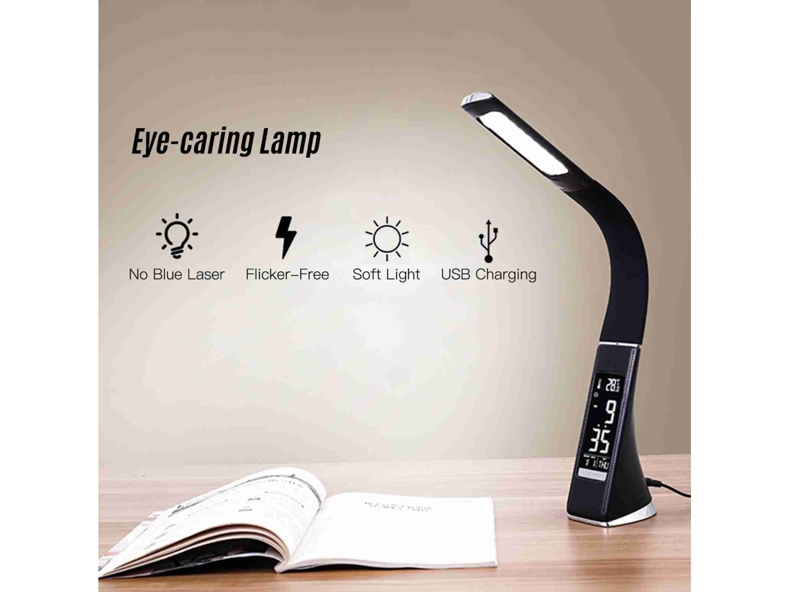 Lâmpada De Leitura Led Cuidado Com Os Olhos 3 Níveis De Brilho Relógio Temperatura Usb