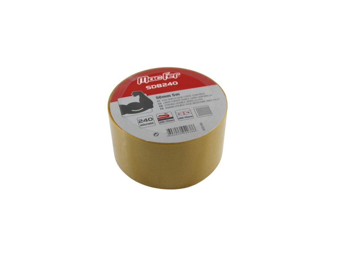 Fita Adesiva Dupla Face Forte C/ Rede Macfer 50mm - 5m