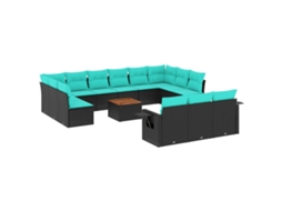 Conjunto de Sofá de Jardim, 14 Peças, Almofadas, Rattan Preto MAISON EXCLUSIVE