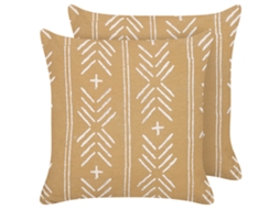 Conjunto De 2 Almofadas Decorativas Beliani Banyan De Algodão Creme 45x45x10