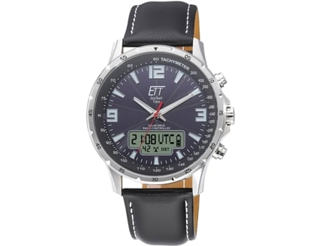 Relógio masculino preto aço inoxidável profissional controlado por rádio Egs-11550-21L ETT ECO TECH TIME