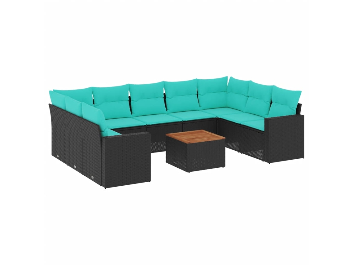 Maison Exclusive - 10 Pcs Conjunto De Sofás P/ Jardim C/ Almofadões Vime Pe Preto
