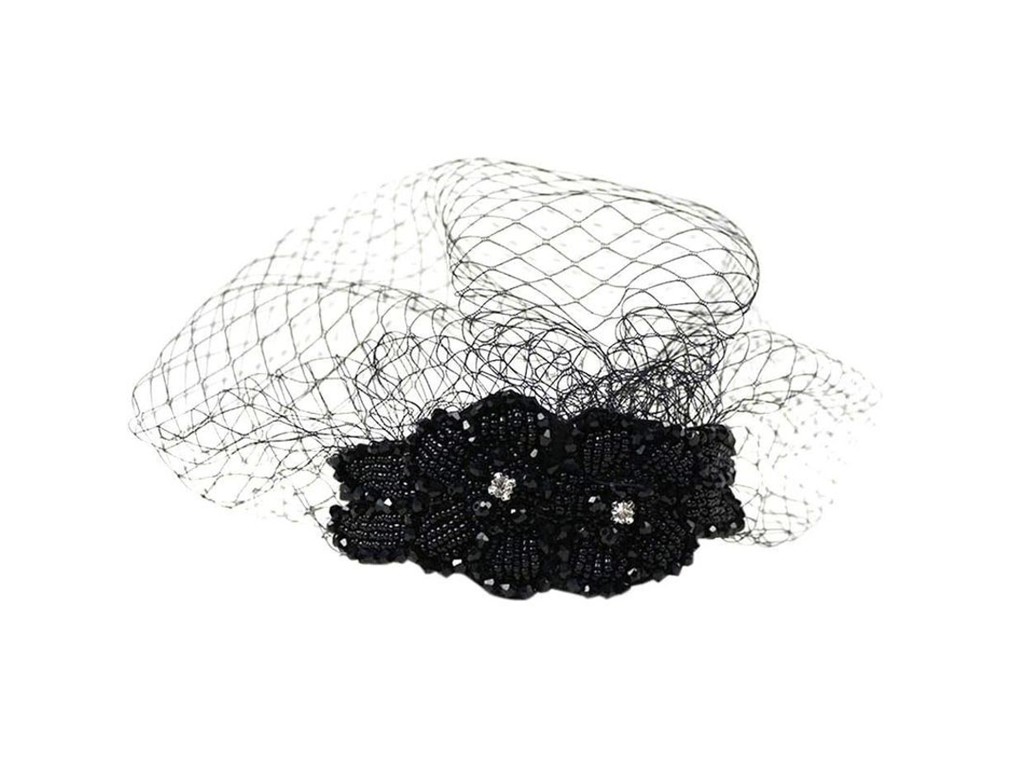 Diadema Vintage Com Máscara De Malha E Diamantes Manual Para Mulher Menina Gorro Pajarera Veil Fascinador Preto