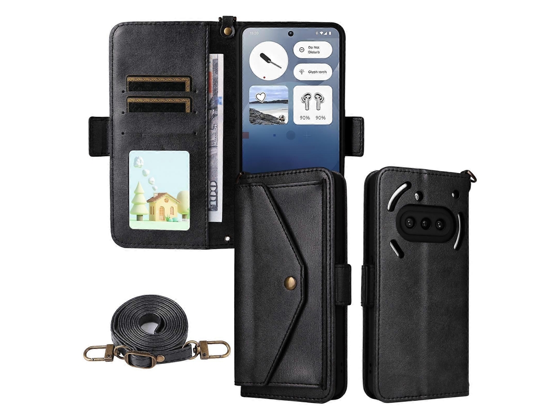 Capa Transversal Para Celular Em Couro Bovino Com Vários Compartimentos Para Cartões Para O Modelo Nothing Phone 3a