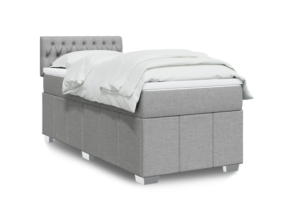 Cama Com Molas/colchão 90x200 Cm Tecido Cinza-claro