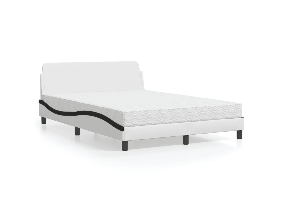 Cama Com Colchão 140x200 Cm Couro Artificial Preto E Branco