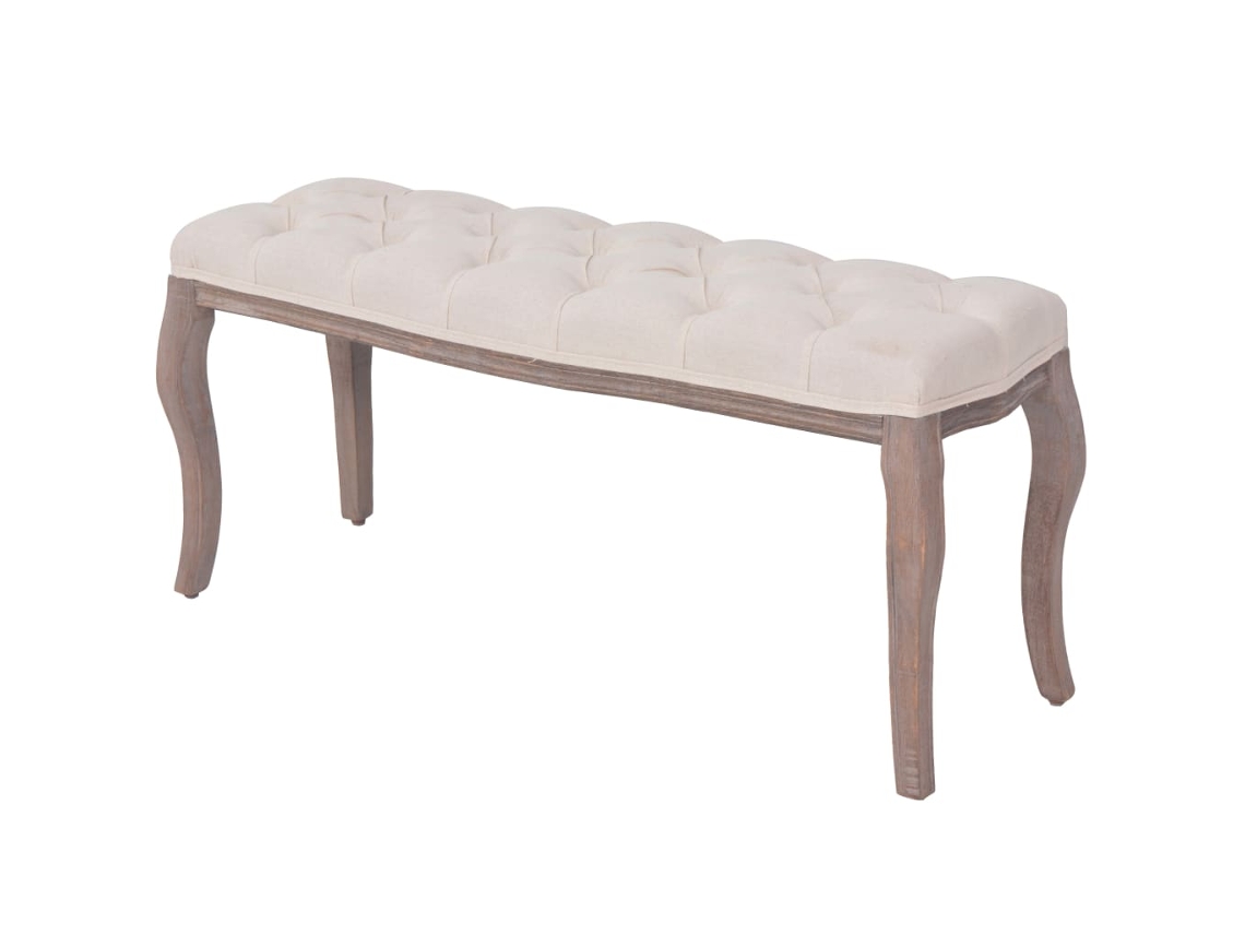 Vidaxl Banco Em Linho E Madeira Maciça 110x38x48 Cm Branco Nata