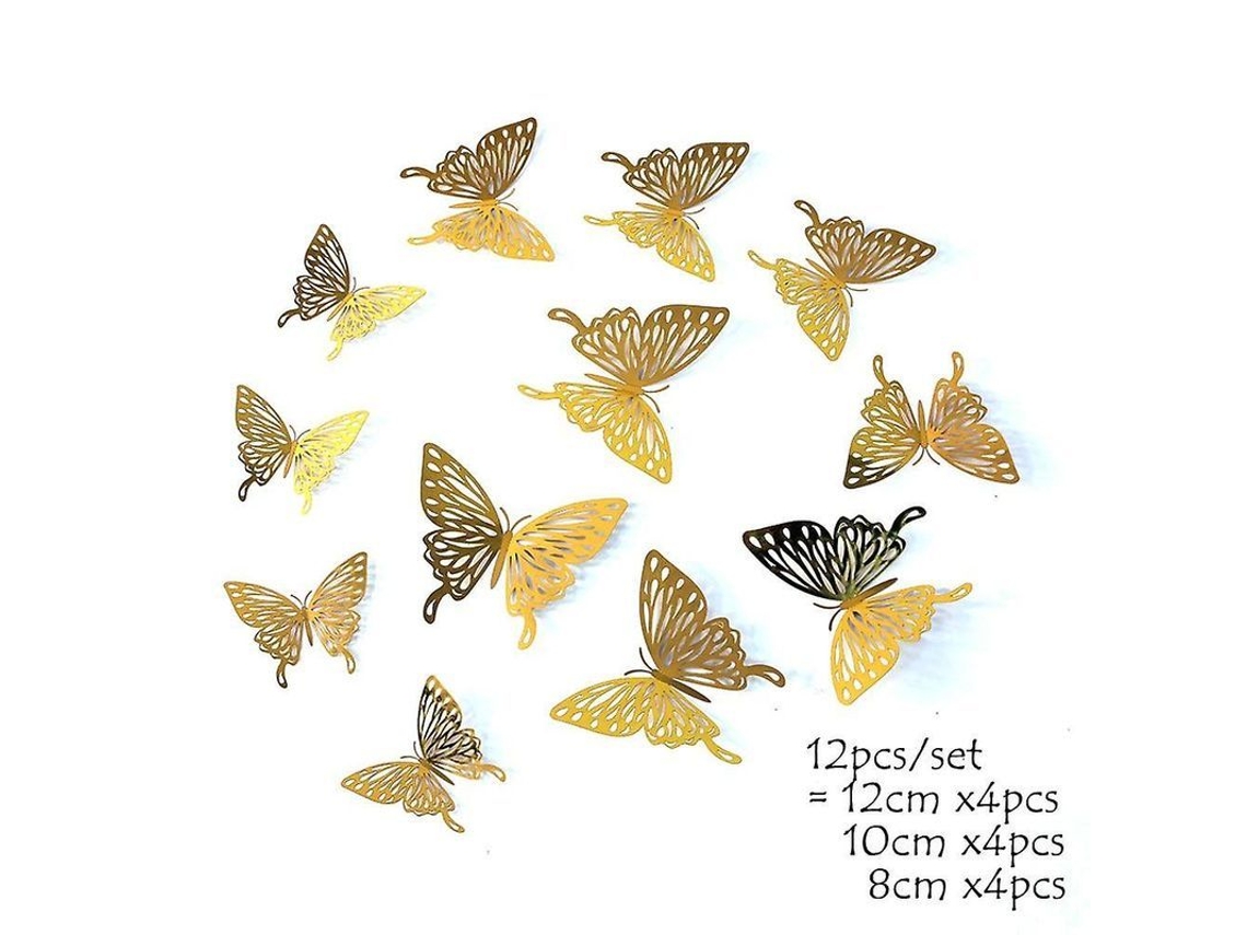 12pcs Sticker Parede Borboleta 4d Oca Diy Decoração Casa Festa Casamento Infantil Oro 6