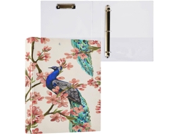 Pasta de Três Argolas, 2,5 Cm, com Bolsos Internos, Material Escolar, Capa Dura, Lindo Desenho Pavão, Ave Trop