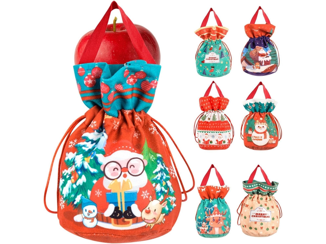 Sacolas De Presente De Natal, 7 Unidades, Bolsas Reutilizáveis Com Cordão.