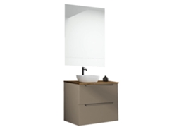 Móvel Banheiro Com Pia, Espelho E Aplique Led Victoria 60x45 Cm Acabamento Moka Fosco 2 Gavetas Suspensas Kibath