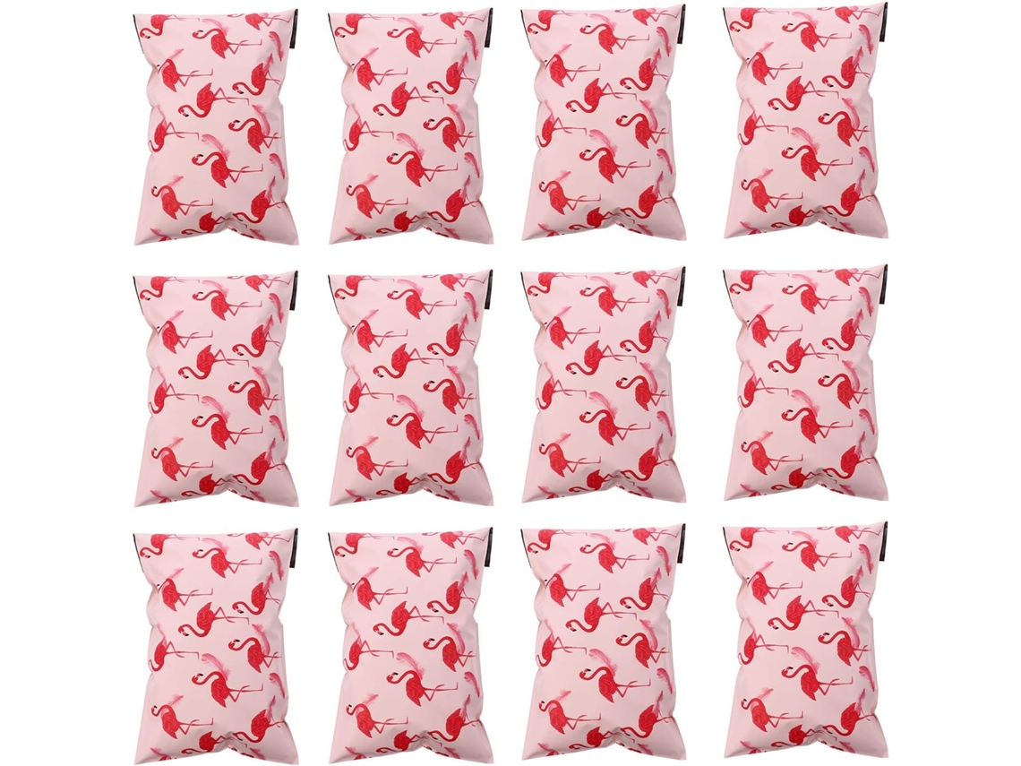 Adesivos impermeáveis para bolsas de expedição, modelo Flaman Pink, 50 unidades, 17x27 cm, para lojas e entregas.