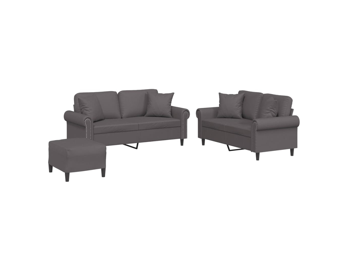 Maison Exclusive - 3 Pcs Conjunto De Sofás Com Almofadas Couro Artificial Cinzento