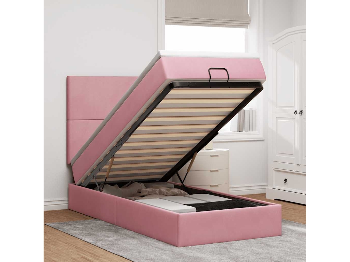 Moldura de Cama Otomana Vidaxl com Colchões Rosa 100x200cm Veludo