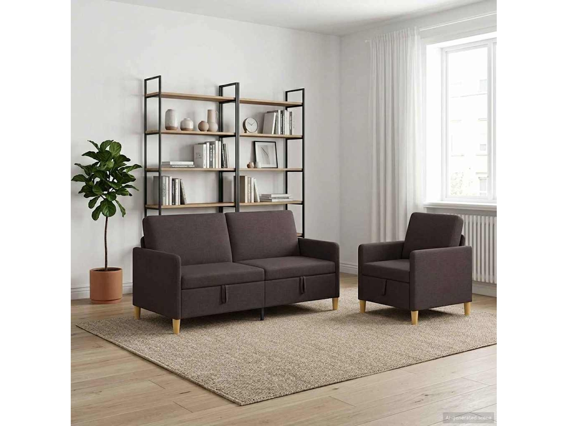 Vidaxl Conjunto De Sofá Com Armazenamento 2 Pcs Marrom Escuro