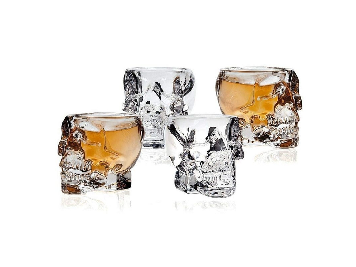 Copo de caveira 3D LINJOU, cristal, 80ml, Halloween, 4 unidades