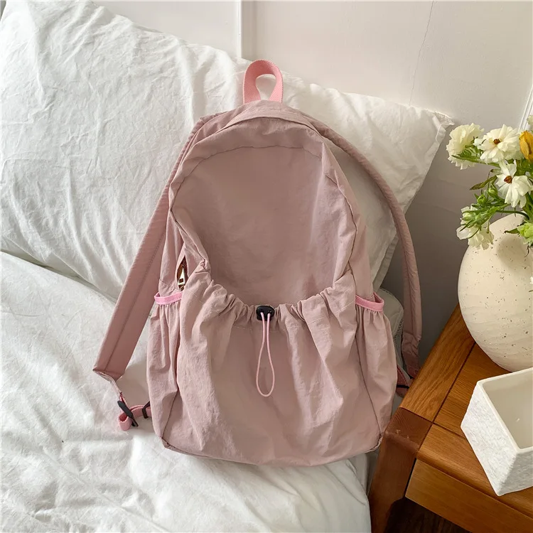 Mochila Feminina Estampada (rosa), Casual E Feita De Nylon Macio, Bolsa Leve Para Estudantes.