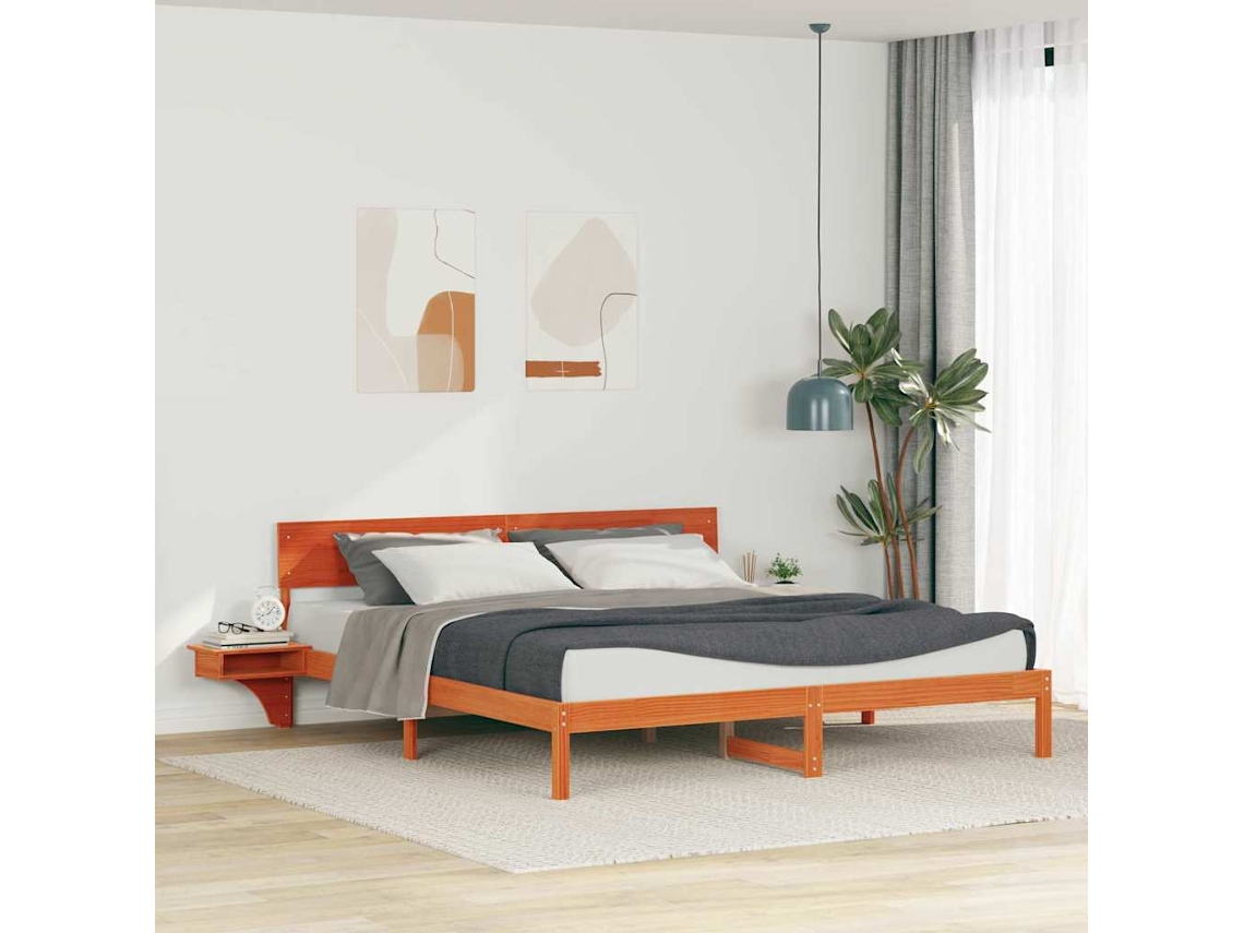 Vidaxl Estrutura Da Cama Com Cabeceira Marrom Cera 200 X 200 Cm