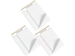 Bloco de notas semanal de 3 peças, sem data, com encadernação em espiral de metal.