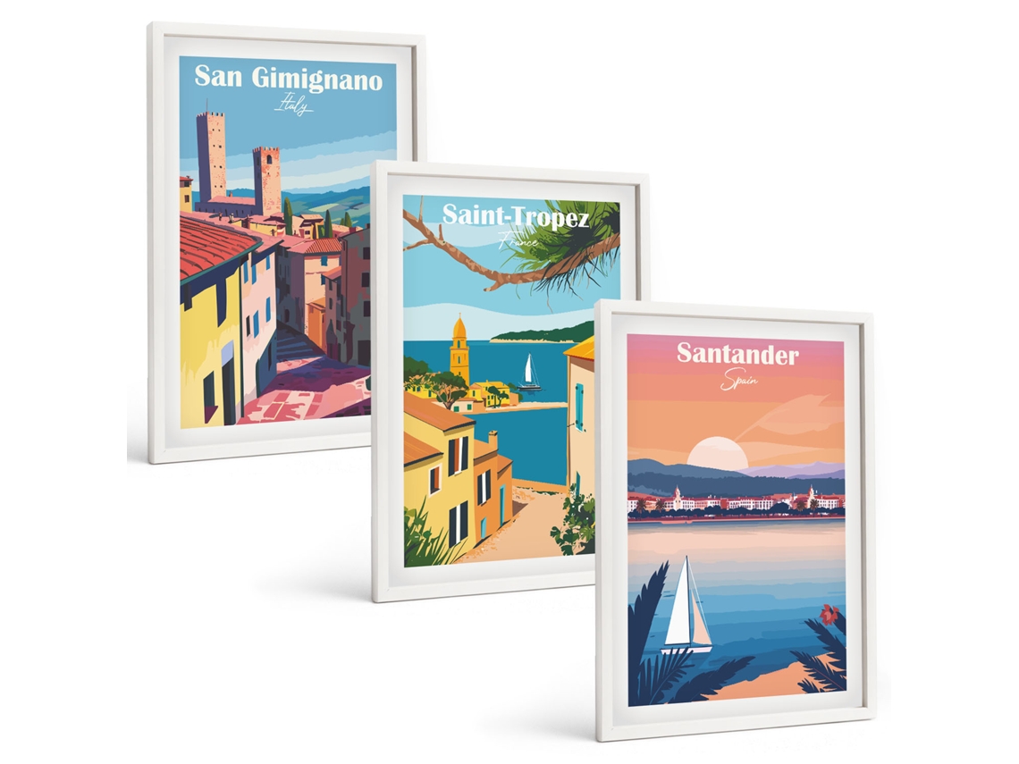 Pinturas Murais Modernas Paisagens Urbanas Italianas Moldura Branca Fotos Para O Escritório Espelharte (3 Piezas De 40x60 Cm)