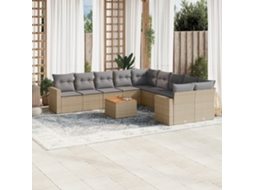 Vidaxl 11 Pcs Conj. Sofás Jardim C/ Almofadões Vime Pe Bege Misturado