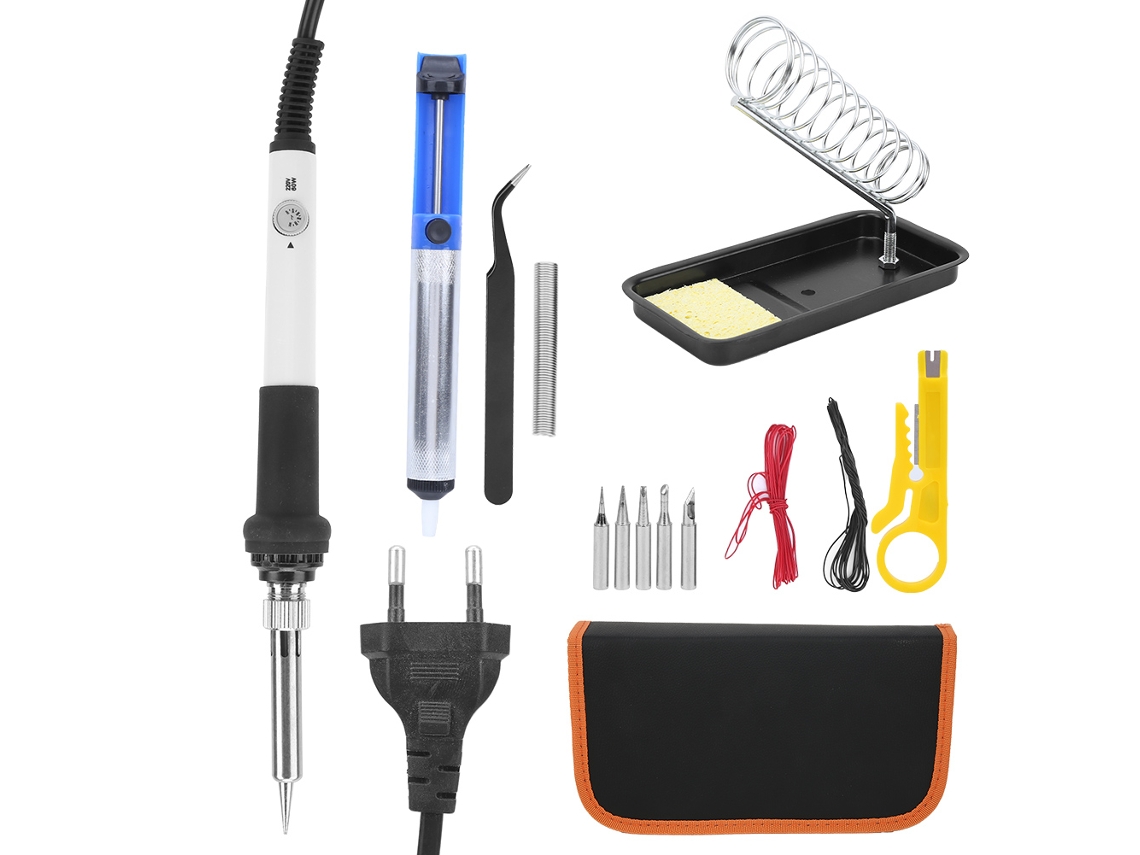 Orevant-conjunto De Soldadura Eléctrica Com 15 Peças 60w Com Temperatura Ajustável Ferramentas De Soldadura Plug Eu 220v Branco