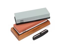 Conjunto de pedras de afiar premium com grãos 400/1000 e 3000/8000 e base antiderrapante para facas e lâminas.