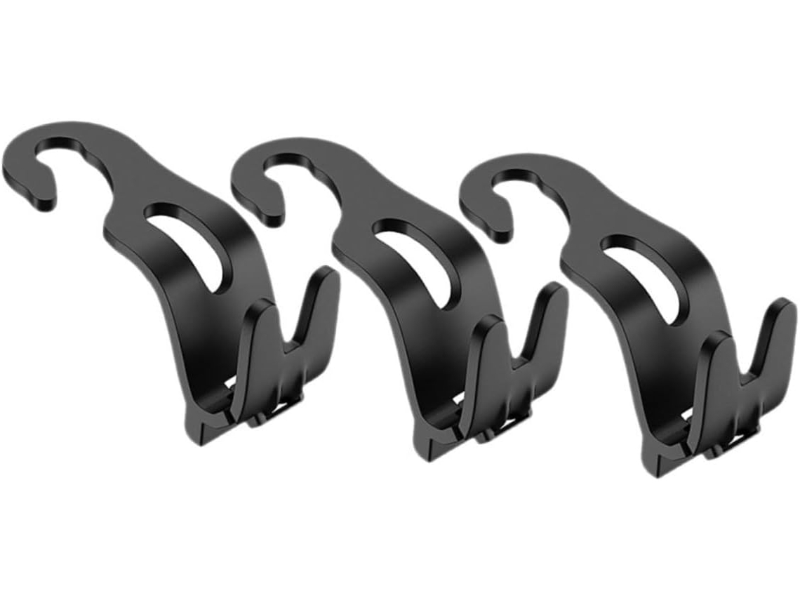 Conjunto de 3 ganchos pretos em ABS para fixação de faróis de carro.