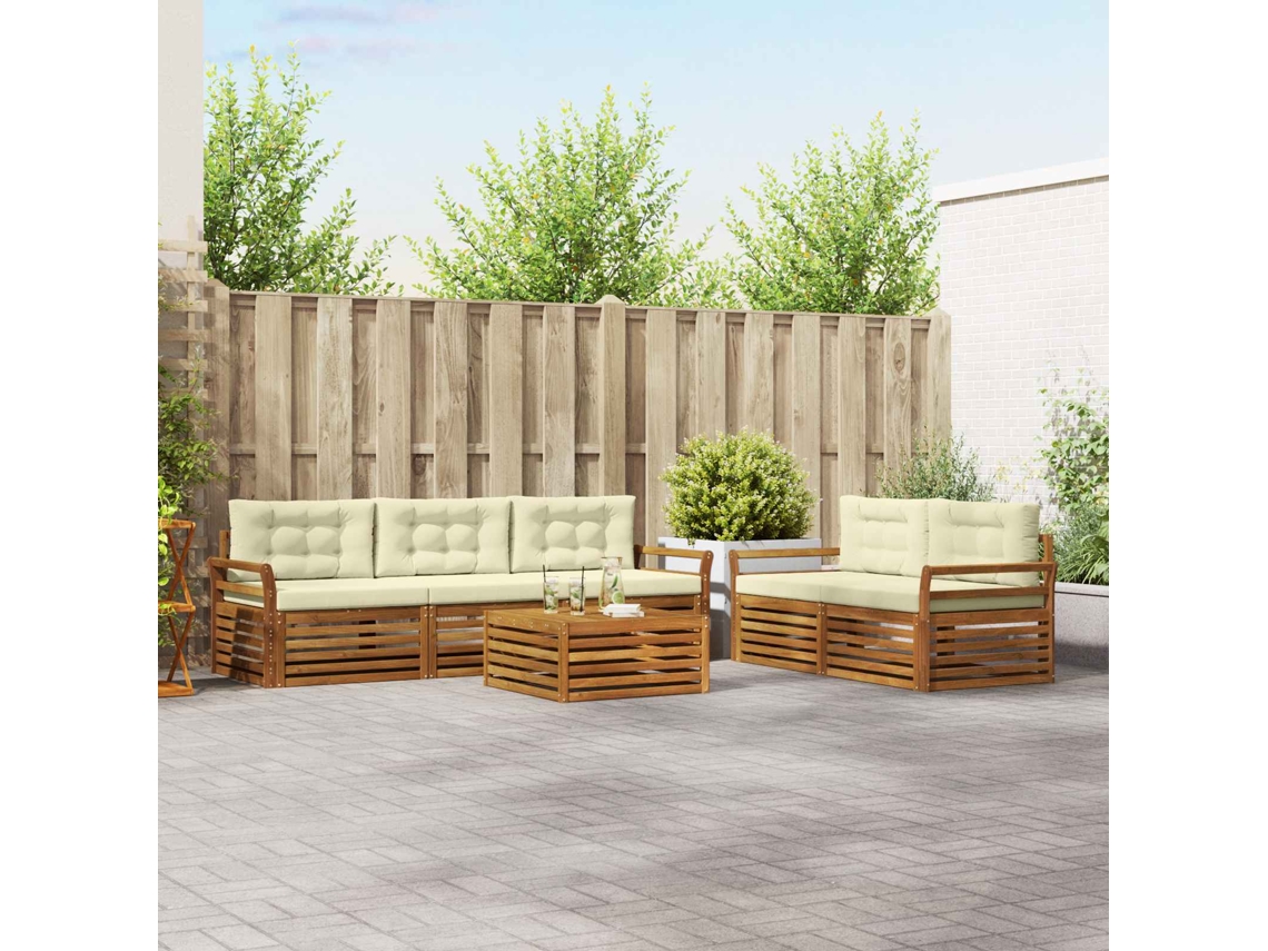 Vidaxl Conjunto De Sofás Para Exterior 6 Pcs Natural E Creme